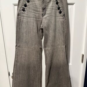 White House Black Market Gray Wide-Leg Flared Jeans with Button Trim